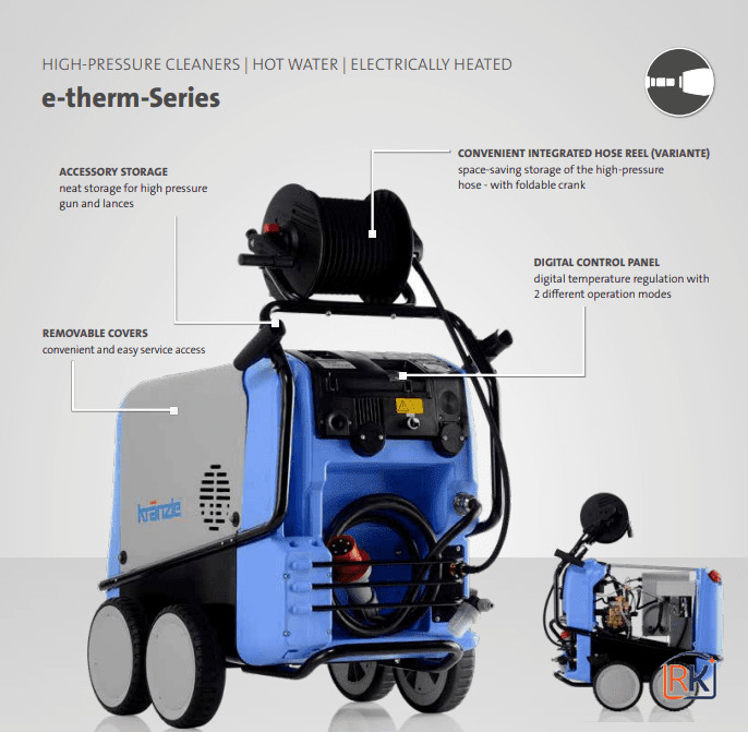 Kranzle E-Therm 603 M 36kW Electric Hot Water Pressure Washer with 20m Hose Reel
