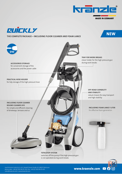Kranzle Quickly Compact Cold Water Pressure Washer Package