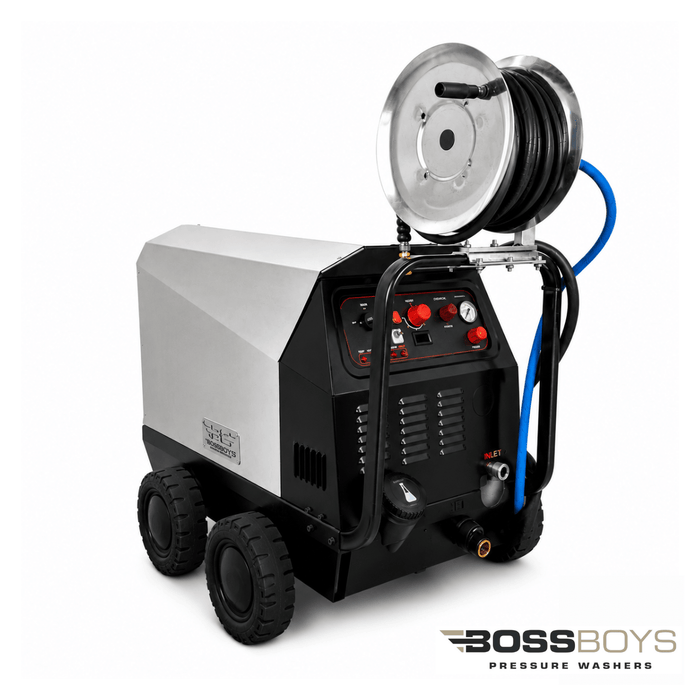 BOSSBOYS MHE10160SS Mobile Electric Hot Water Pressure Washer 160 Bar 10L/min 3-Phase