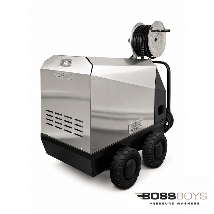 BOSSBOYS MHE10160SS Mobile Electric Hot Water Pressure Washer 160 Bar 10L/min 3-Phase