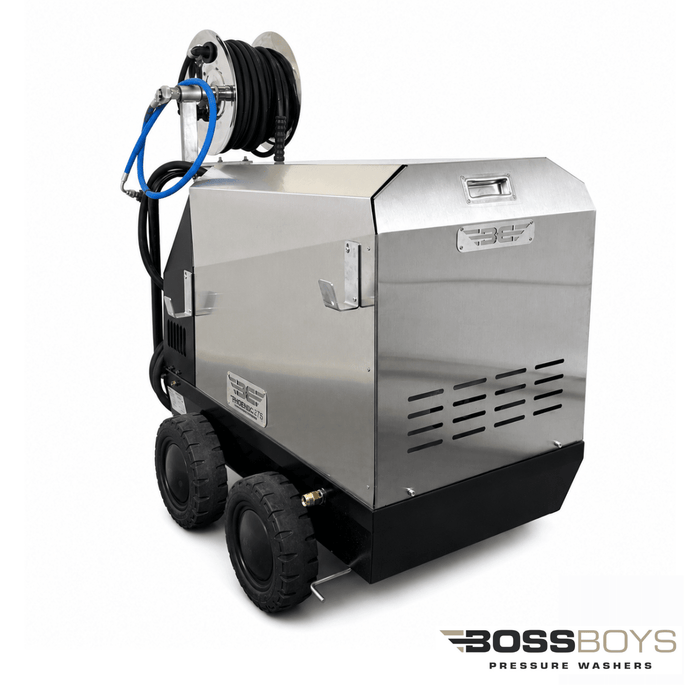 BOSSBOYS MHE10160SS Mobile Electric Hot Water Pressure Washer 160 Bar 10L/min 3-Phase