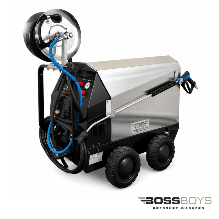 BOSSBOYS MHE10160SS Mobile Electric Hot Water Pressure Washer 160 Bar 10L/min 3-Phase