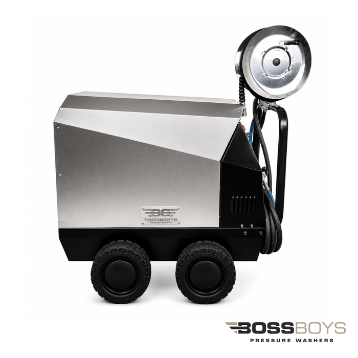 BOSSBOYS MHE10160SS Mobile Electric Hot Water Pressure Washer 160 Bar 10L/min 3-Phase